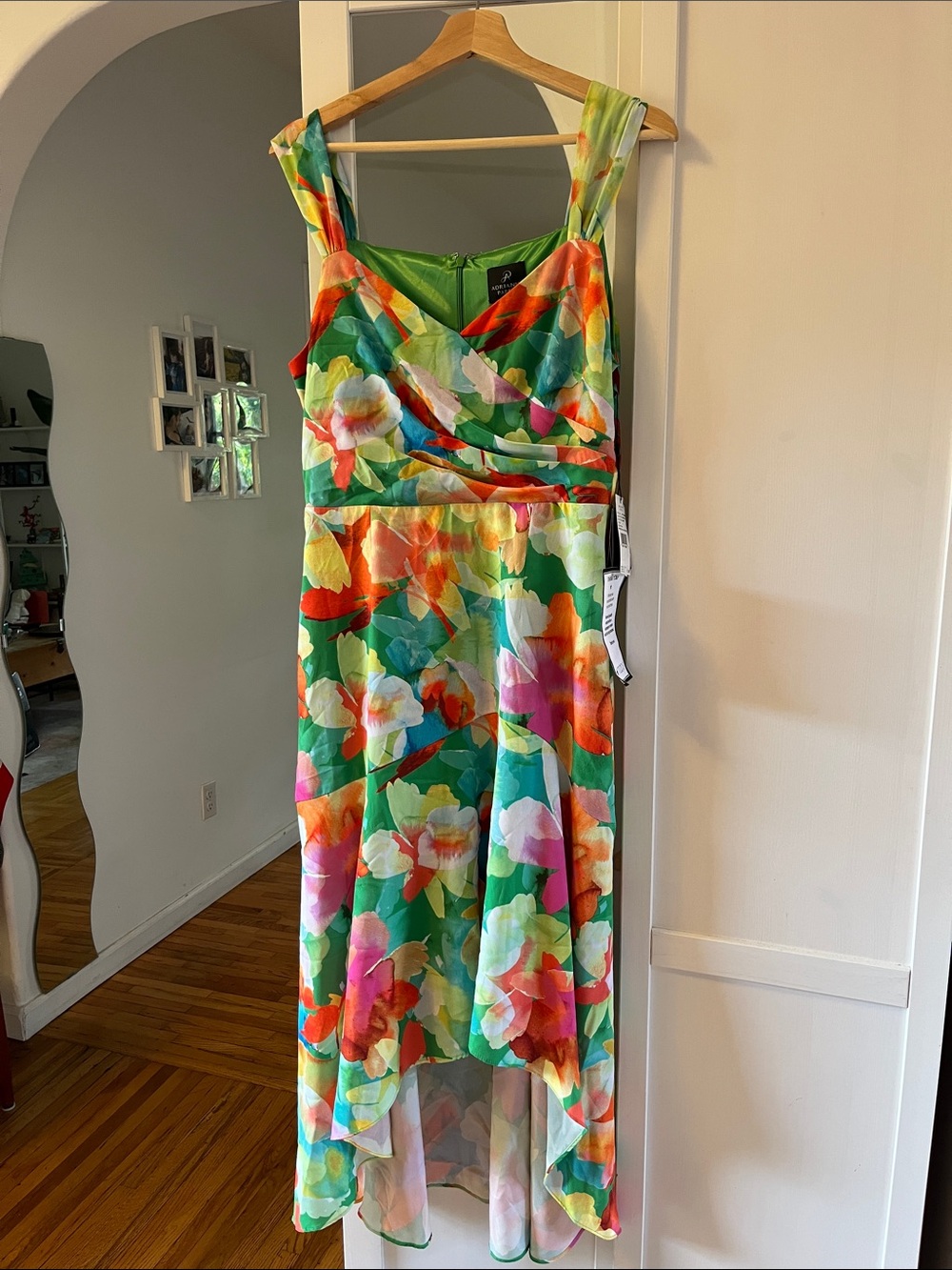 Adrianna Papell Green Floral Multicolor High-Low Dress